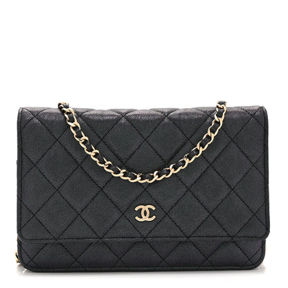 Chanel Iridescent Caviar Quilted Wallet on Chain WOC Dark Blue 1 of 11