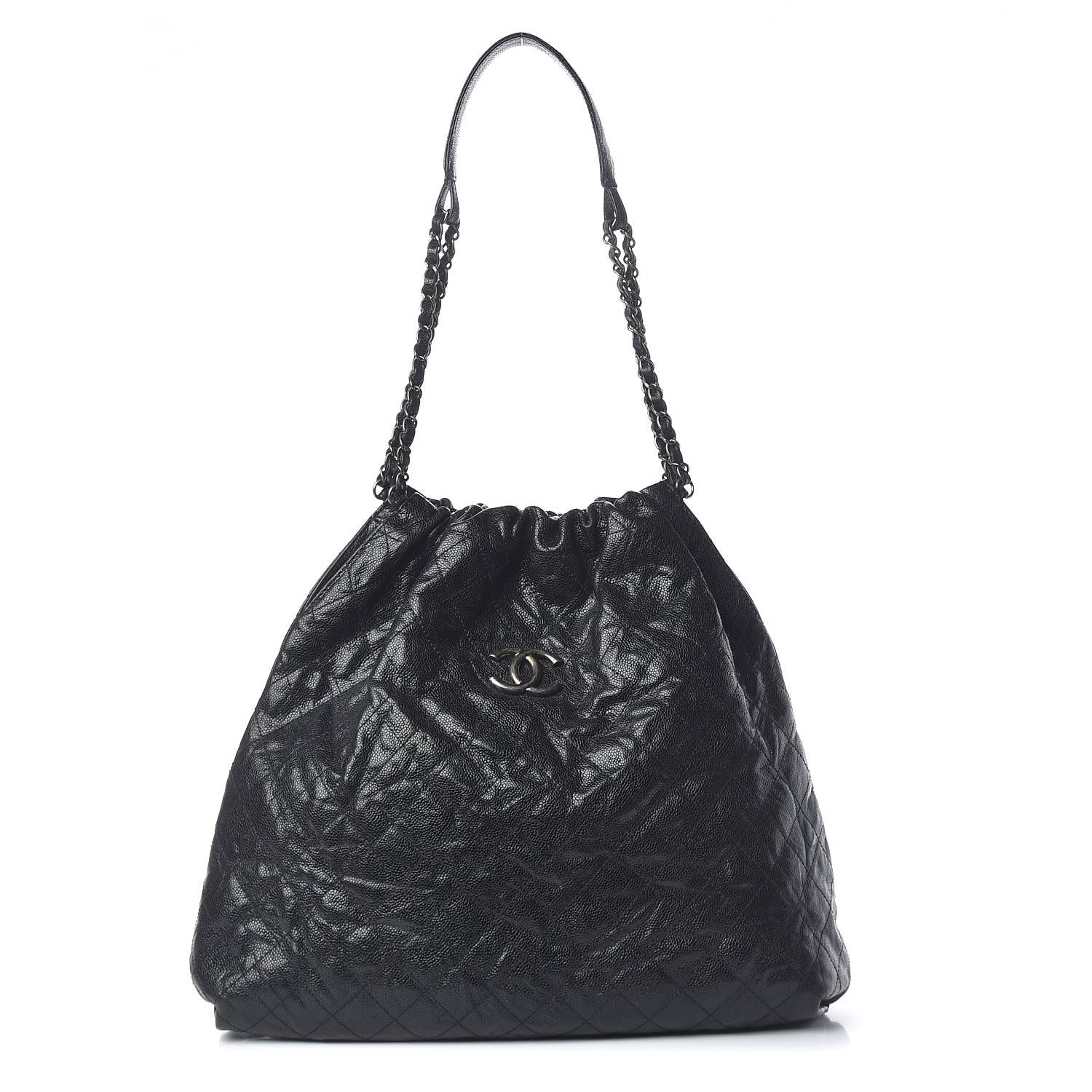 Chanel Distressed Glazed Caviar Quilted Large Elastic Tote Black 1 of 18