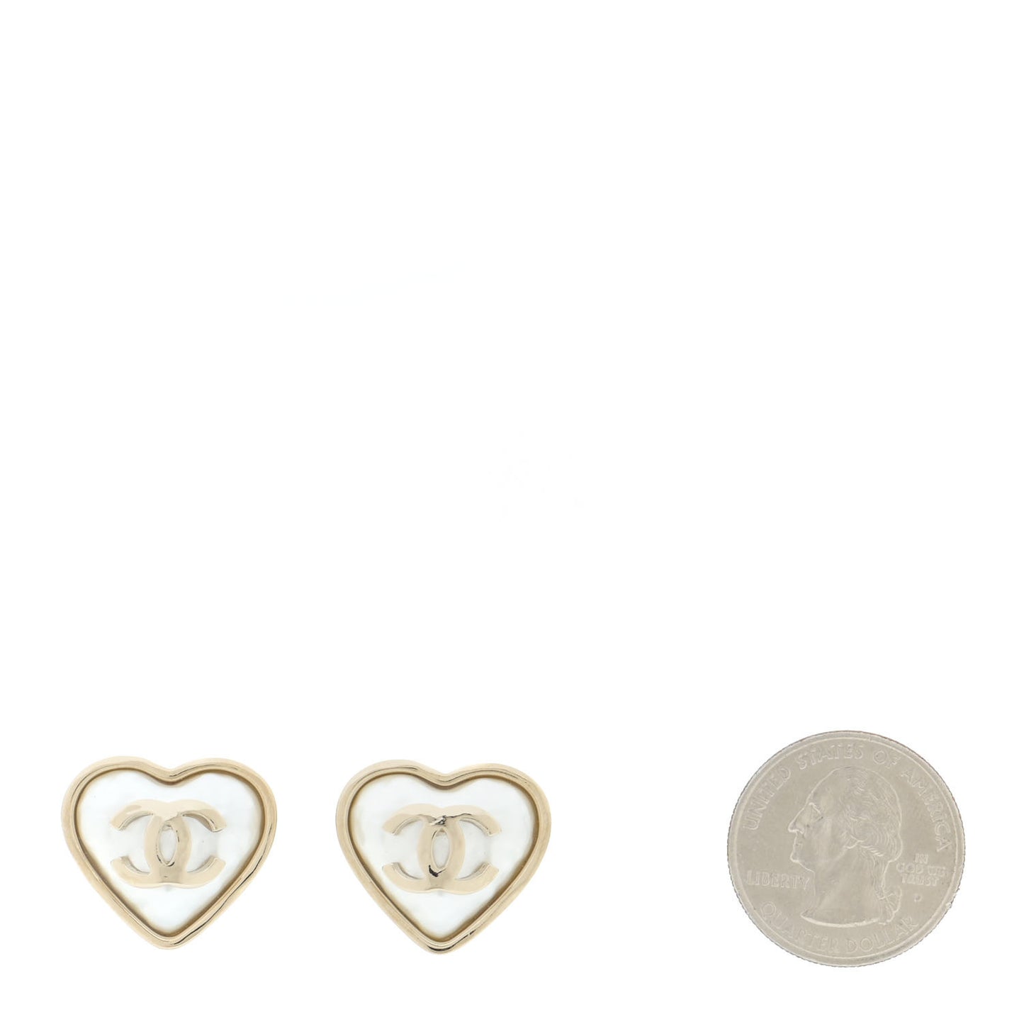 Pearl CC Heart Earrings Gold