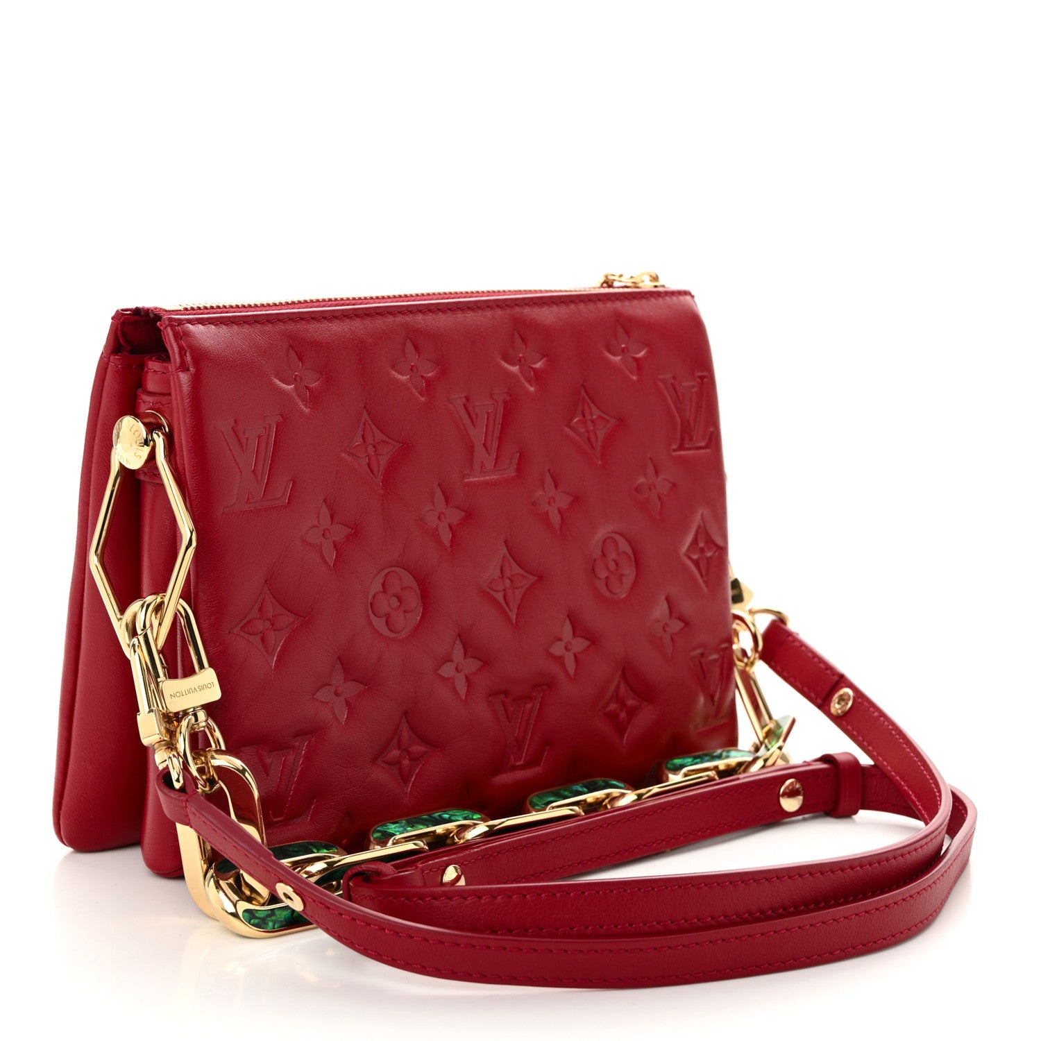 Louis Vuitton Mother of Pearl Lambskin Embossed Monogram Coussin BB Red Green 3 of 9