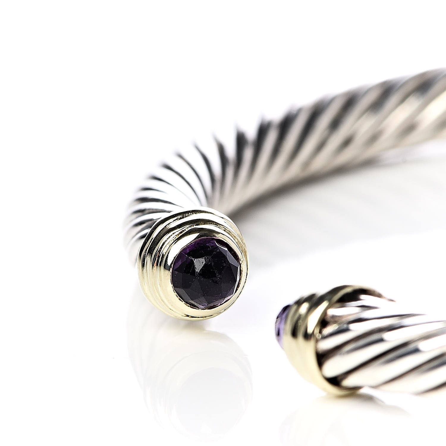 David Yurman Sterling Silver 14K Yellow Gold Amethyst 5mm Cable Classics Petite Color Bracelet 5 of 7
