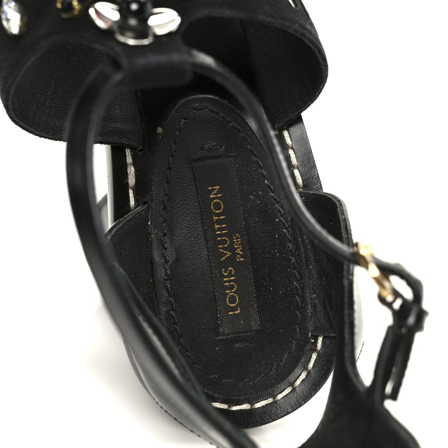 Calfskin Suede Frontpier Ankle Strap Sandals 37 Black