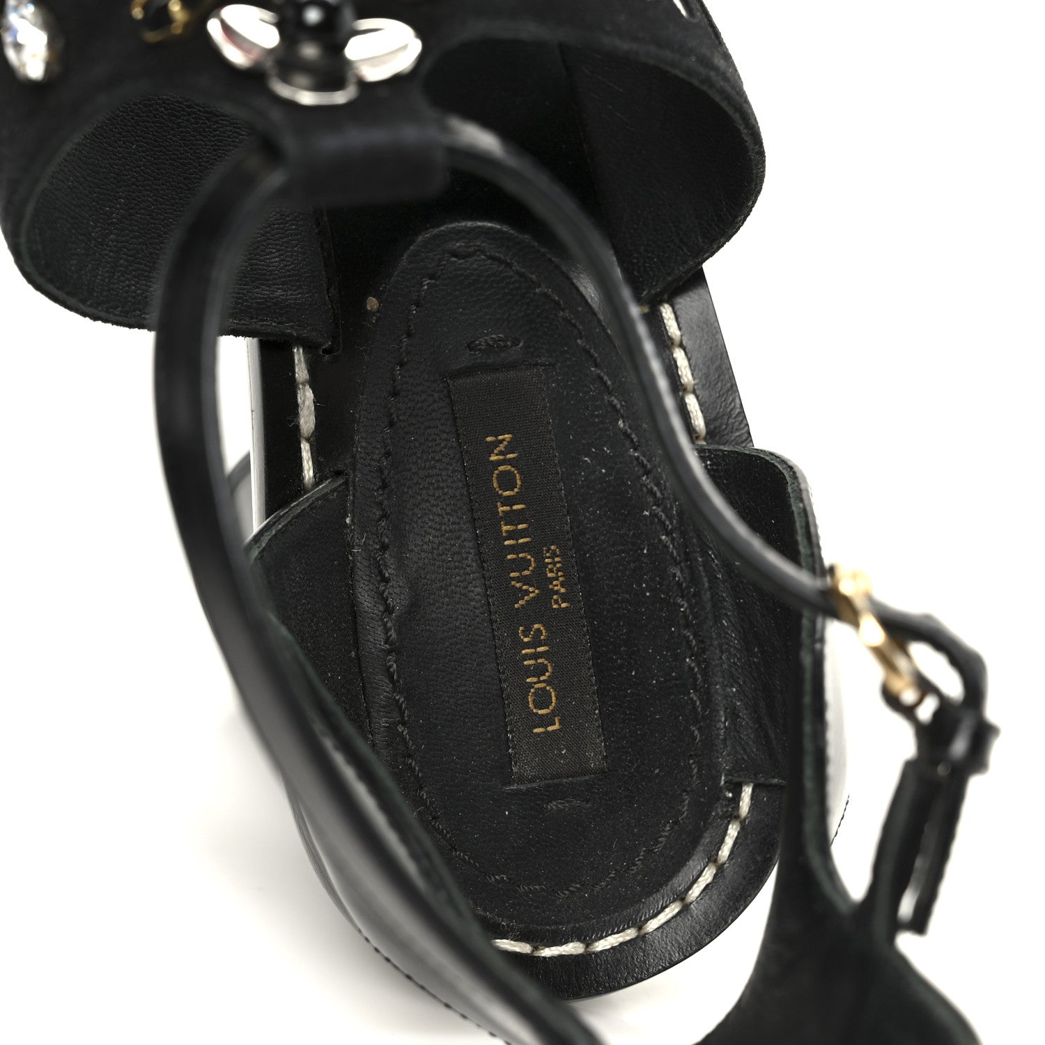 Louis Vuitton Calfskin Suede Frontpier Ankle Strap Sandals 37 Black 7 of 8