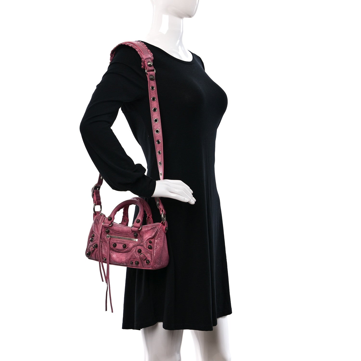 Balenciaga Agneau Arena Dirty Effect Mini Le Cagole Duffle Crossbody Bag Sweet Pink 2 of 10
