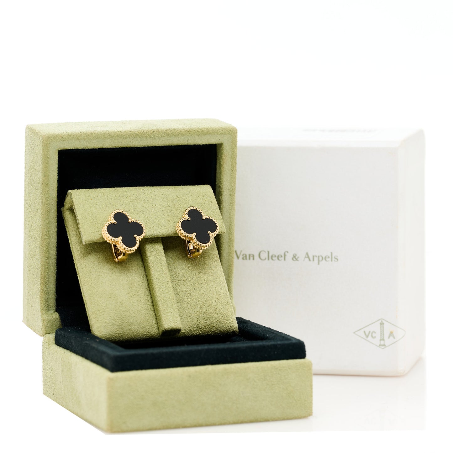 18K Yellow Gold Black Onyx Vintage Alhambra Earrings
