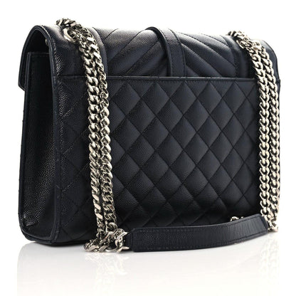 Saint Laurent Grain De Poudre Textured Mixed Matelasse Triquilt Medium Monogram Satchel Black 3 of 19