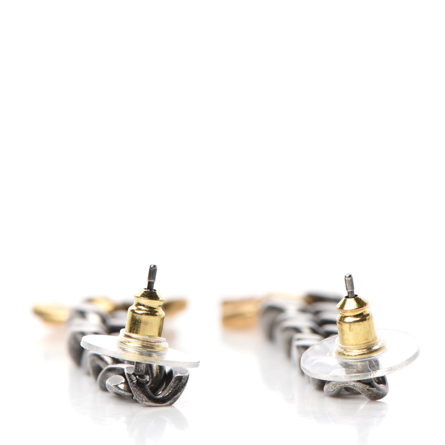Metal CC Pick Drop Earrings Ruthenium Gold