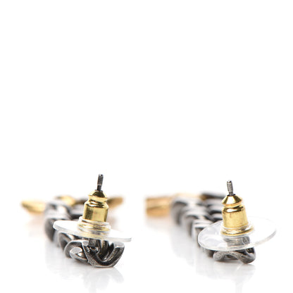 Chanel Metal CC Pick Drop Earrings Ruthenium Gold 3 of 4