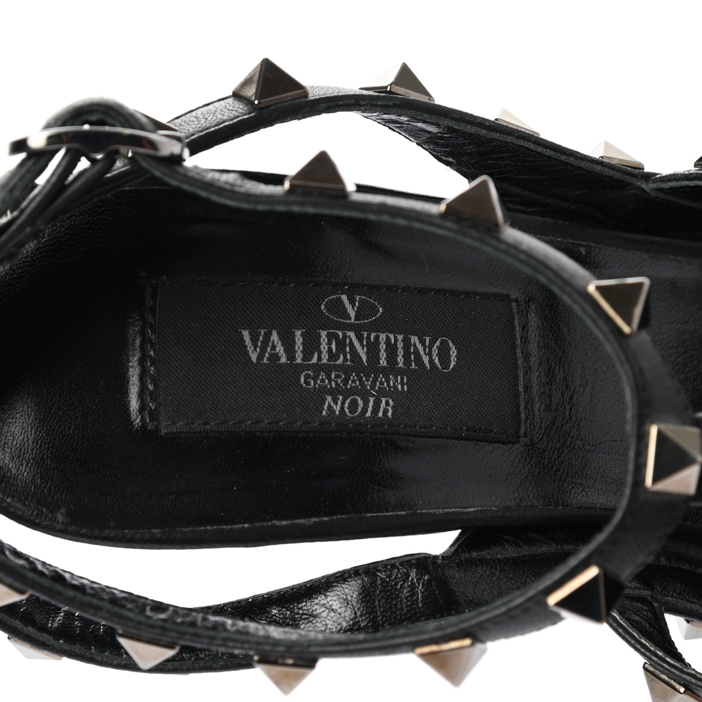 Calfskin Nappa Rockstud Ankle Strap 100mm Pumps 37.5 Black