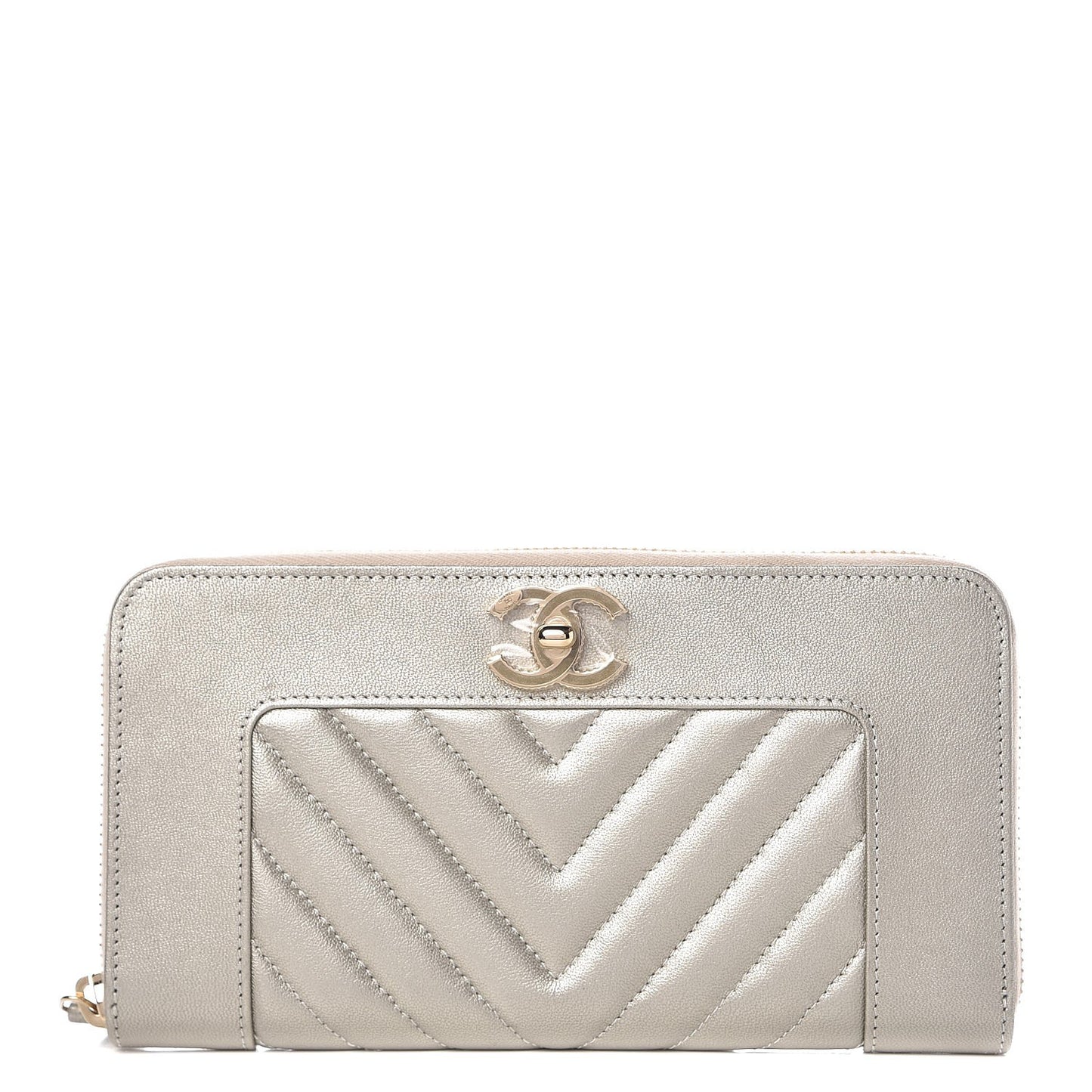 Metallic Sheepskin Quilted Mademoiselle Vintage Zip Around Wallet Light Gold