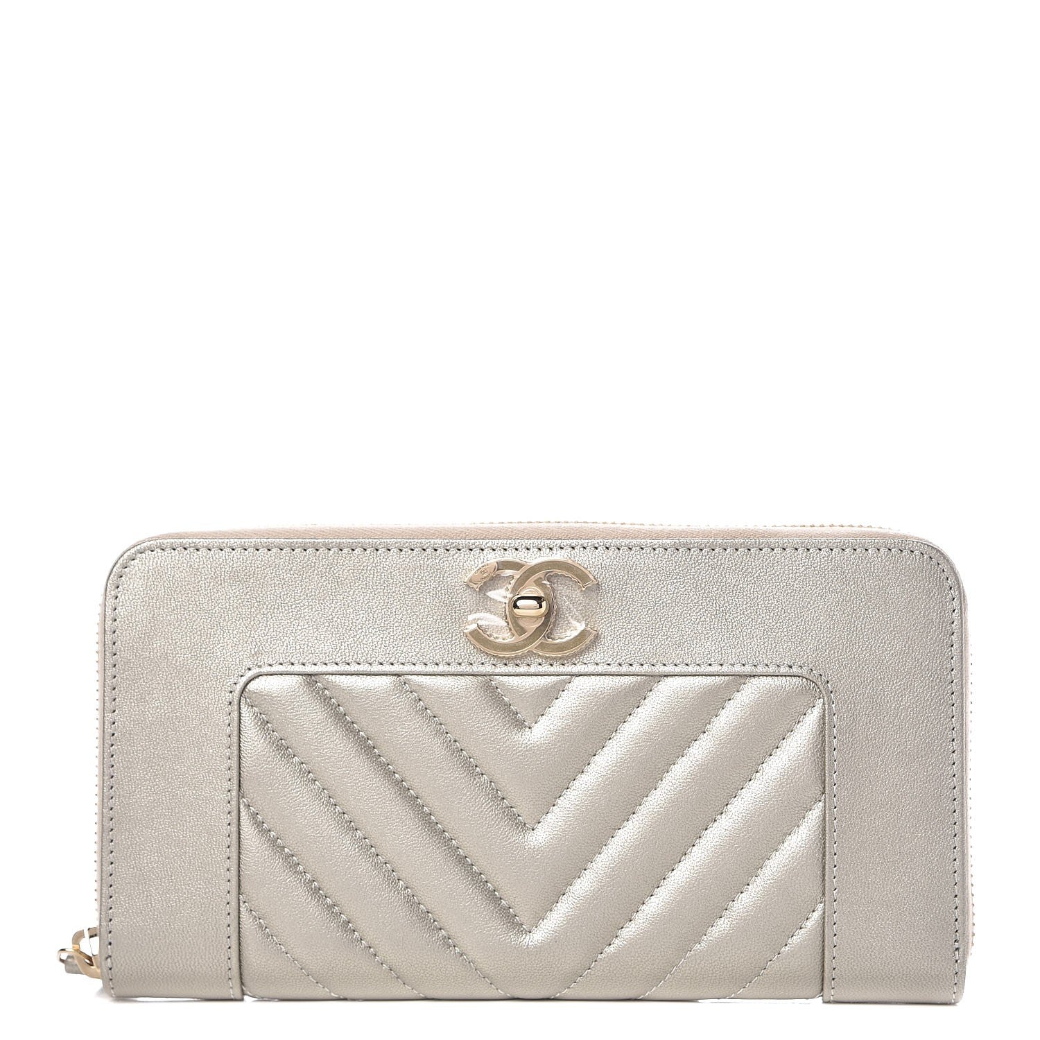 Chanel Metallic Sheepskin Quilted Mademoiselle Vintage Zip Around Wallet Light Gold 1 of 9