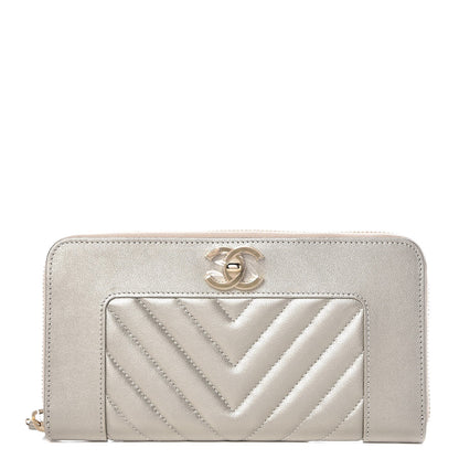 Chanel Metallic Sheepskin Quilted Mademoiselle Vintage Zip Around Wallet Light Gold 1 of 9