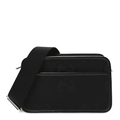 Gucci Monogram Jumbo GG Textured Dollar Calfskin Web Mini Crossbody Bag Black 1 of 11