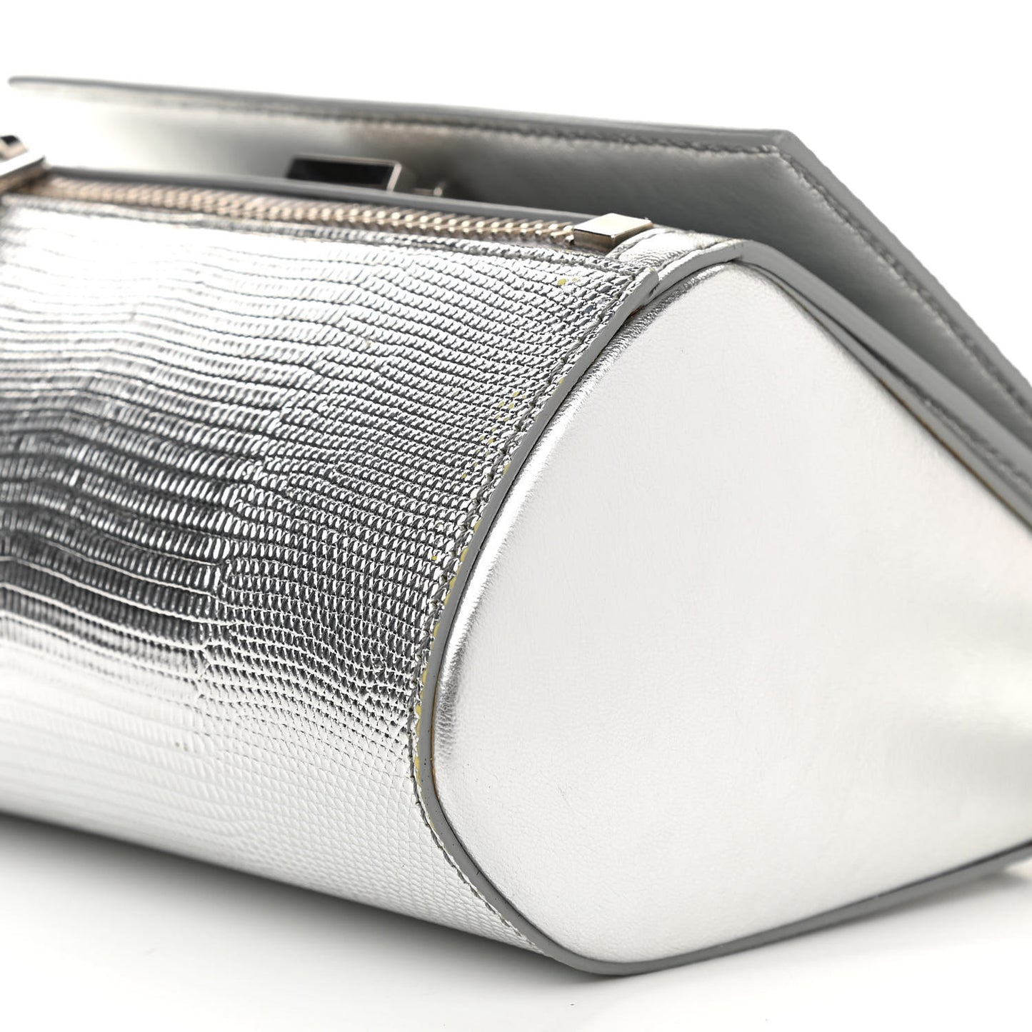Metallic Calfskin Lizard Embossed Mini Pandora Box Crossbody Bag Silver