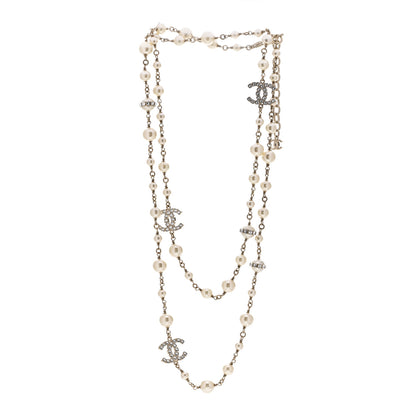 Chanel Crystal Pearl CC Long Necklace Gold 2 of 3