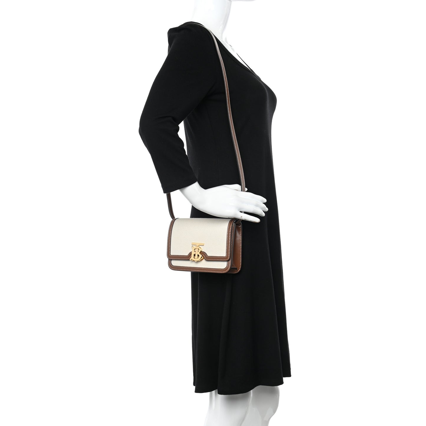 Canvas Calfskin Small TB Bag Natural
