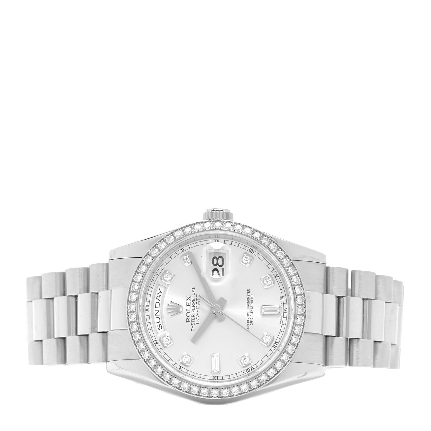 Rolex Platinum Diamond 36mm Oyster Perpetual Day-Date President Watch Silver 118346 2 of 4