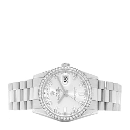 Rolex Platinum Diamond 36mm Oyster Perpetual Day-Date President Watch Silver 118346 2 of 4