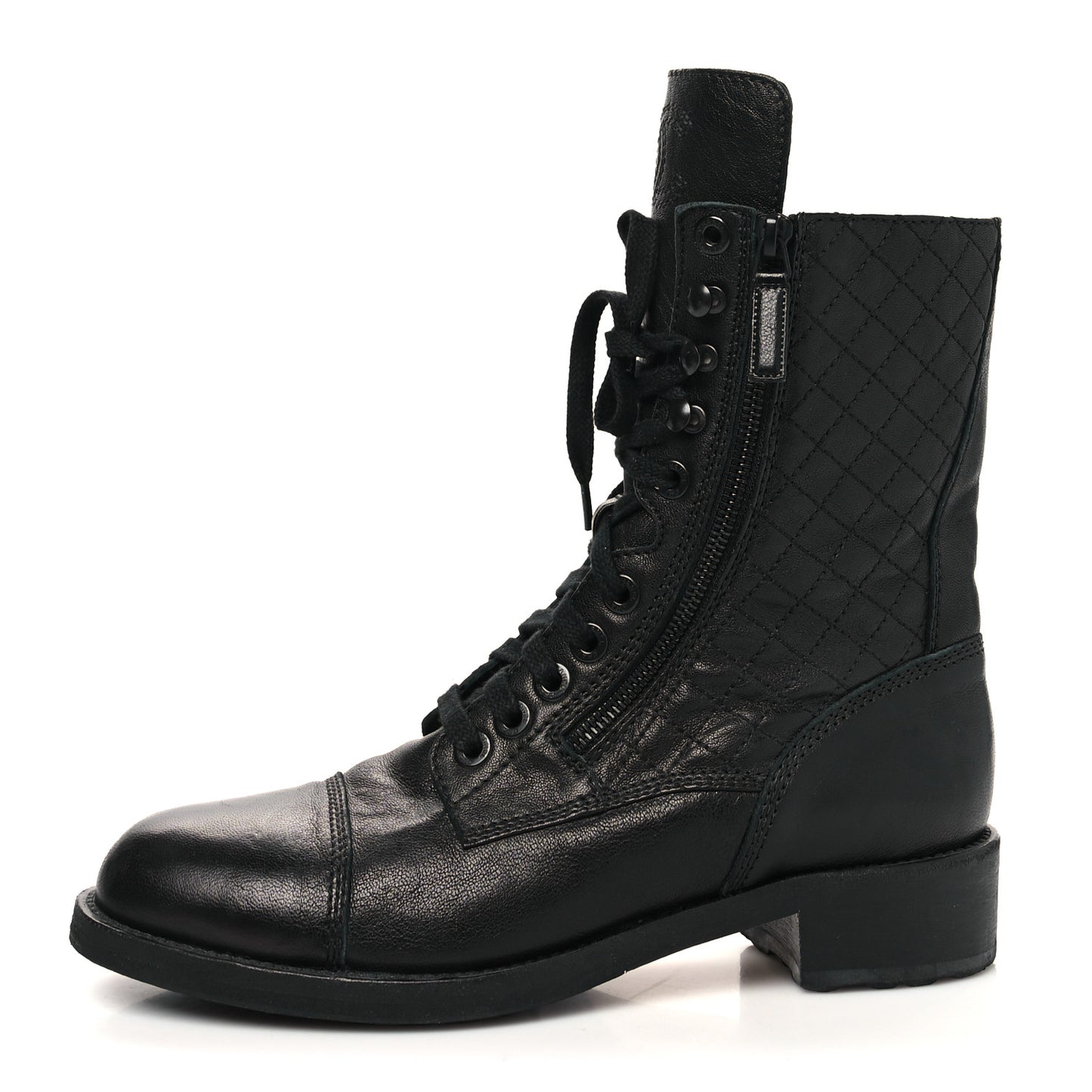 Sheepskin Quilted CC Tall Lace Up Combat Boots 41 Black