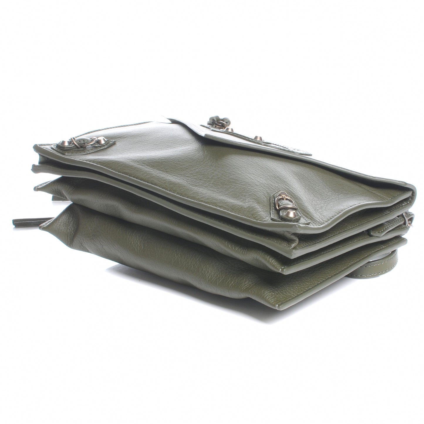 Grained Calfskin Papier Mini Triple Crossbody Vert Kaki