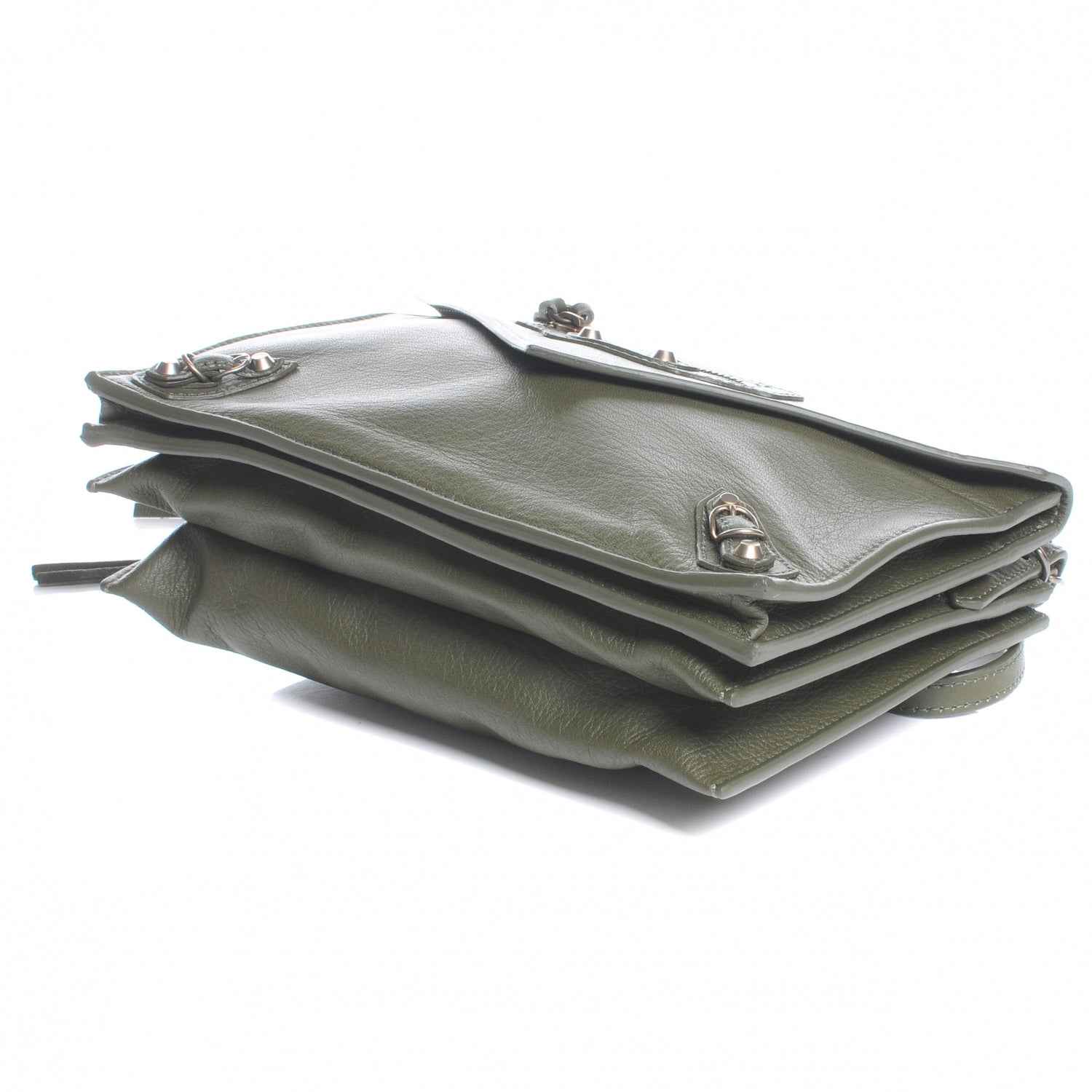 Balenciaga Grained Calfskin Papier Mini Triple Crossbody Vert Kaki 4 of 8