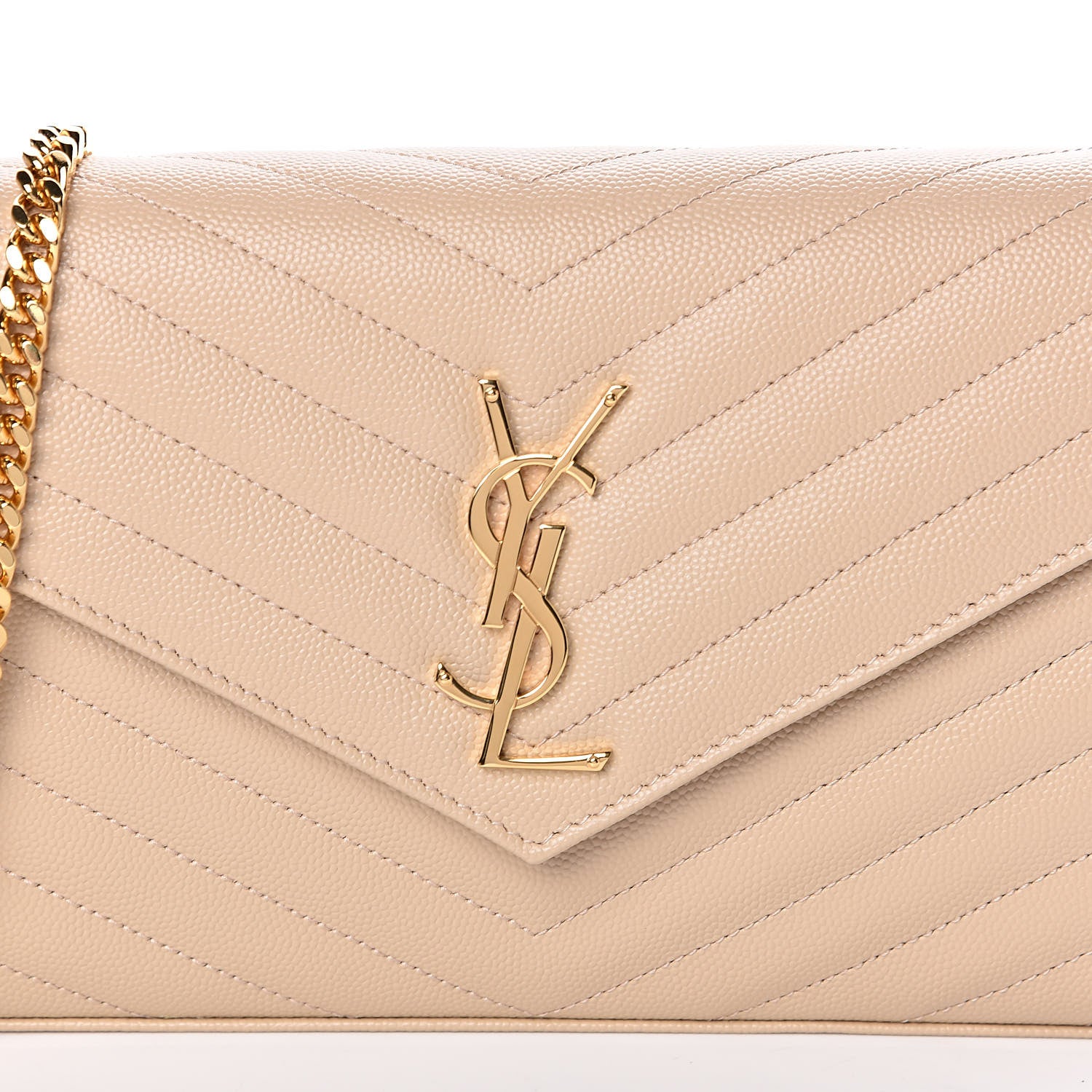 Saint Laurent Grain De Poudre Matelasse Chevron Monogram Chain Wallet Nude Powder 9 of 10