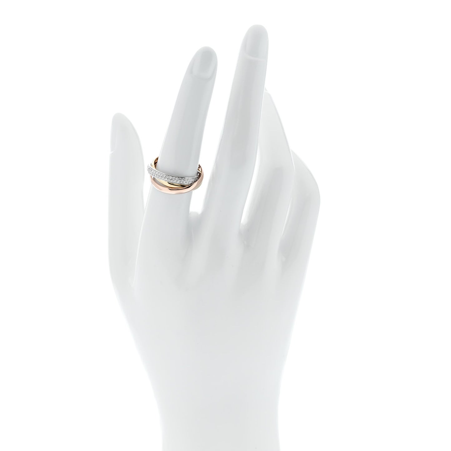 18K White Yellow Pink Gold Diamond Small Trinity Paved Ring 53 6.25