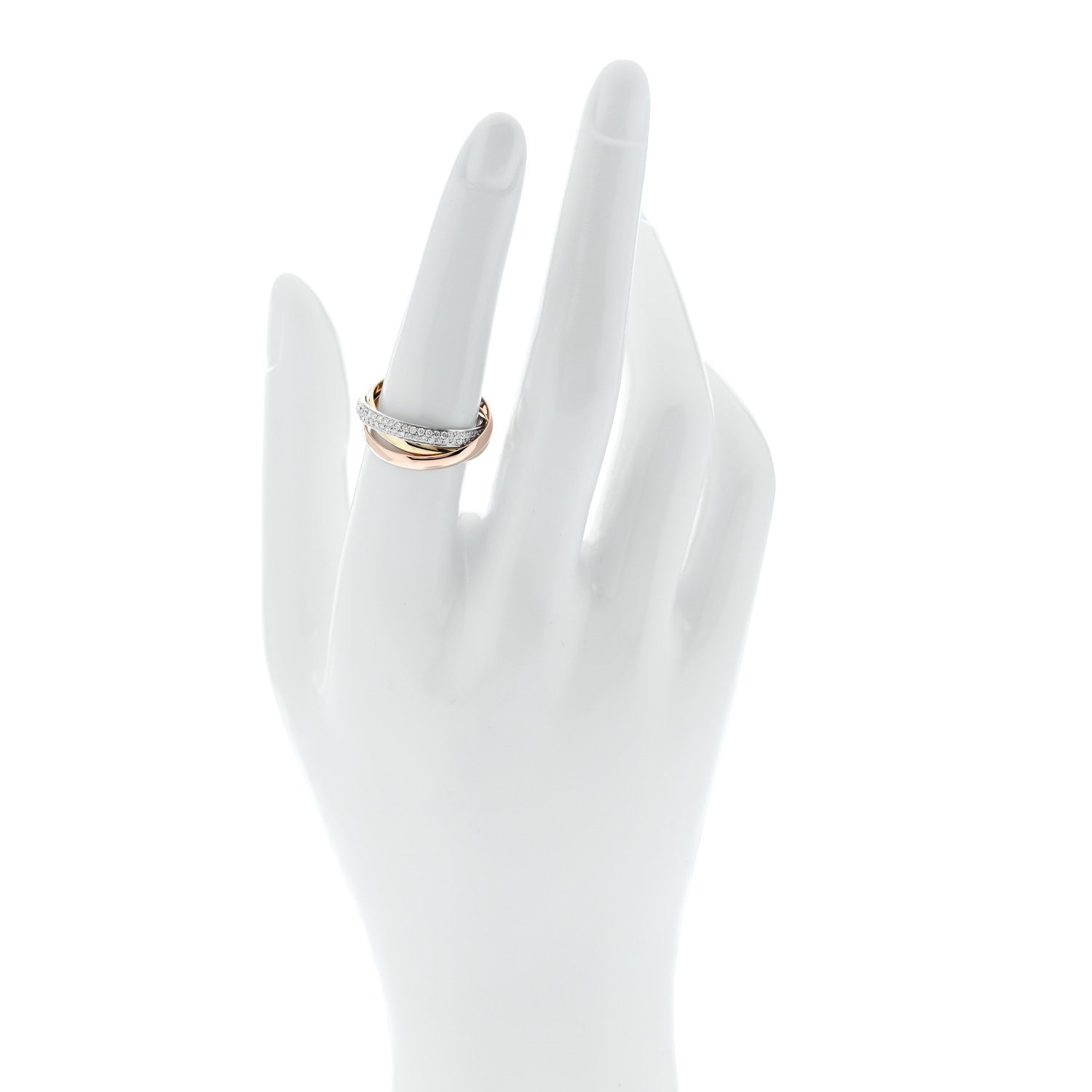 Cartier 18K White Yellow Pink Gold Diamond Small Trinity Paved Ring 53 6.25 2 of 4