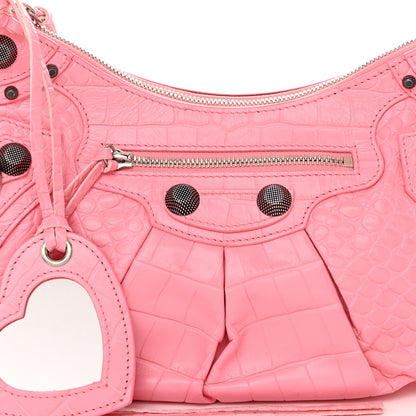 Balenciaga Extra Supple Calfskin Crocodile Embossed Small Le Cagole Shoulder Bag Sweet Pink 8 of 11