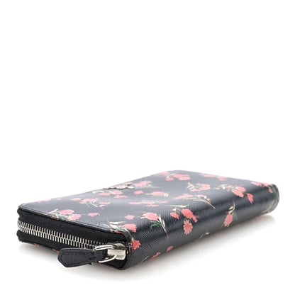 Prada Saffiano Floral Print Zip Around Wallet Black 4 of 6