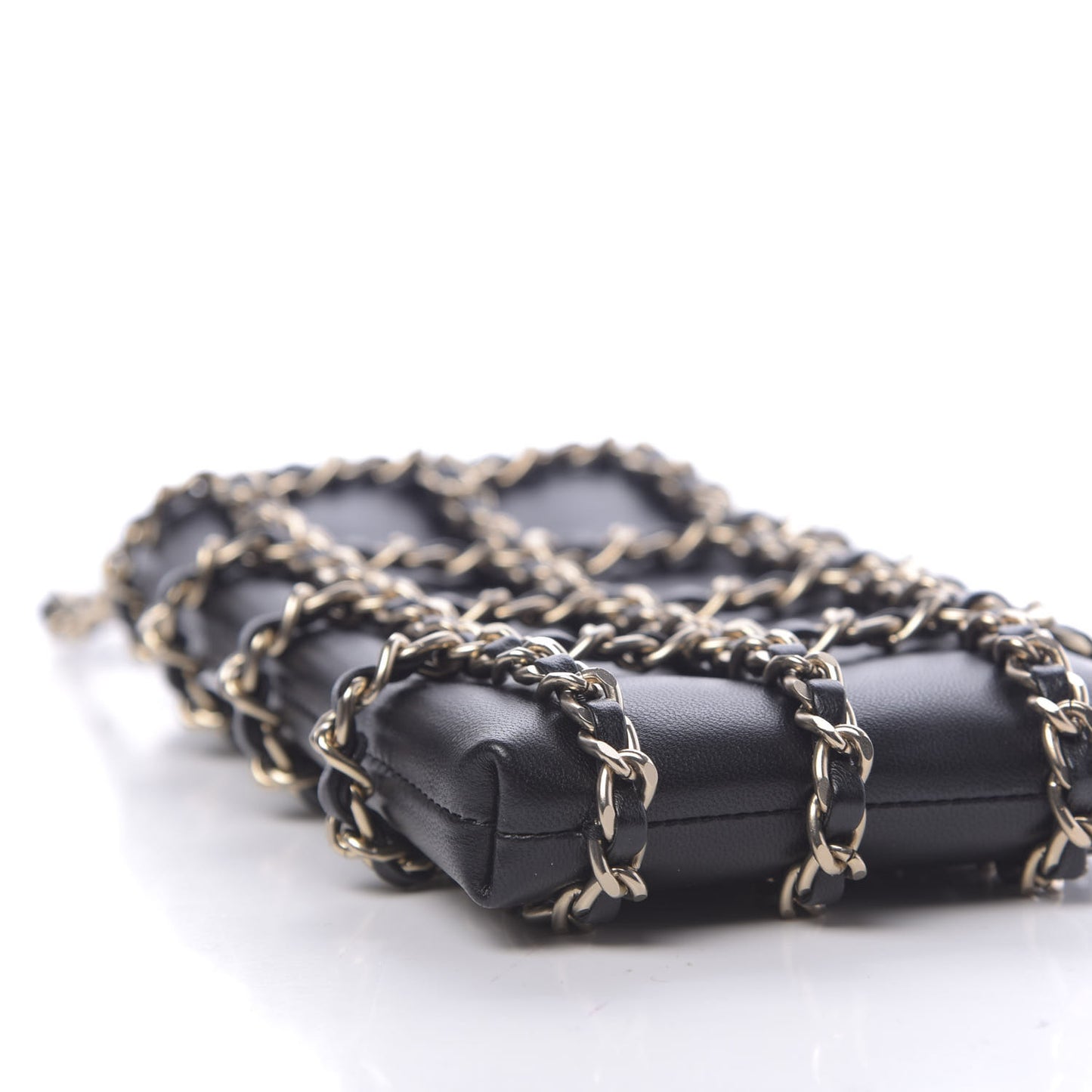 Lambskin Tech Me Out Clutch With Chain Black