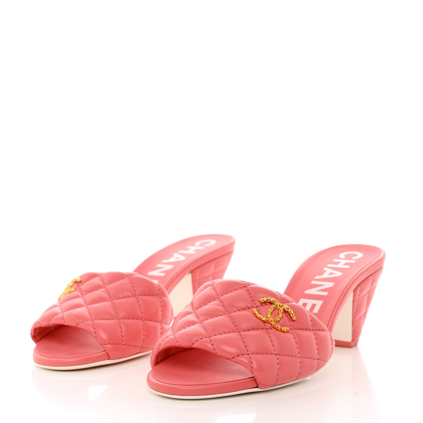 Lambskin Quilted Textured CC Mules 37.5 Pink
