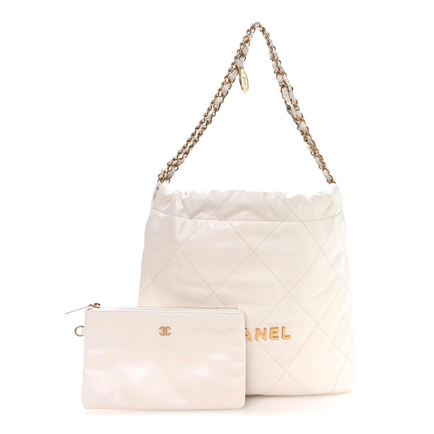 Shiny Calfskin Quilted Small Chanel 22 White