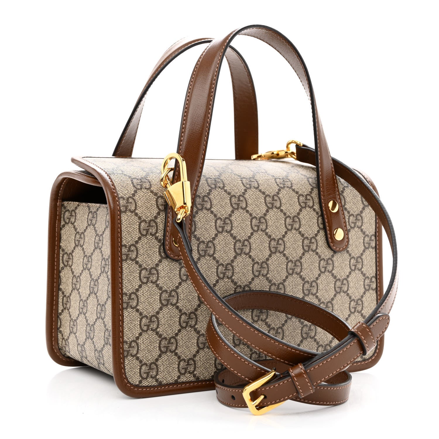 Gucci GG Supreme Monogram Azalea Calfskin Mini Horsebit 1955 Foldover Top Handle Bag Beige Ebony Brown Sugar 3 of 10