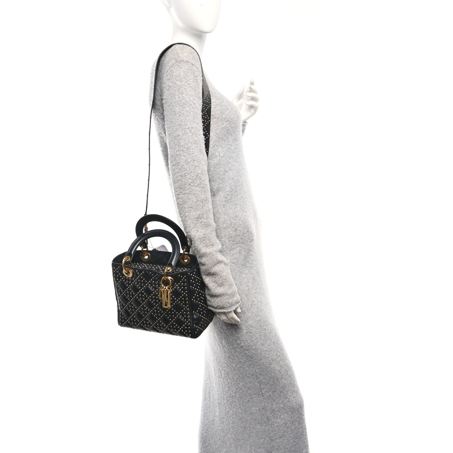 Christian Dior Calfskin Cannage Studded Medium Supple Lady Dior Black 2 of 10