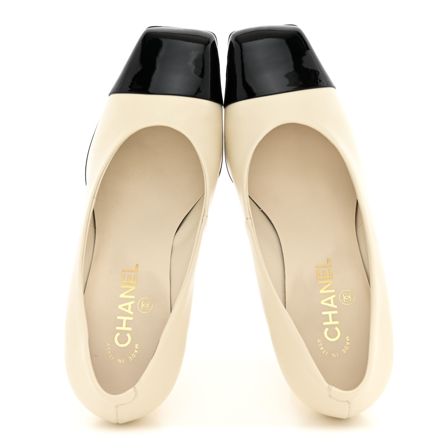 Chanel Lambskin Patent Calfskin Cap Toe Pumps 39.5 Ivory Black 2 of 13