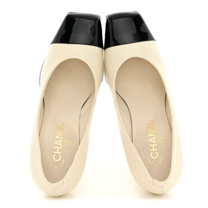 Chanel Lambskin Patent Calfskin Cap Toe Pumps 39.5 Ivory Black 2 of 13