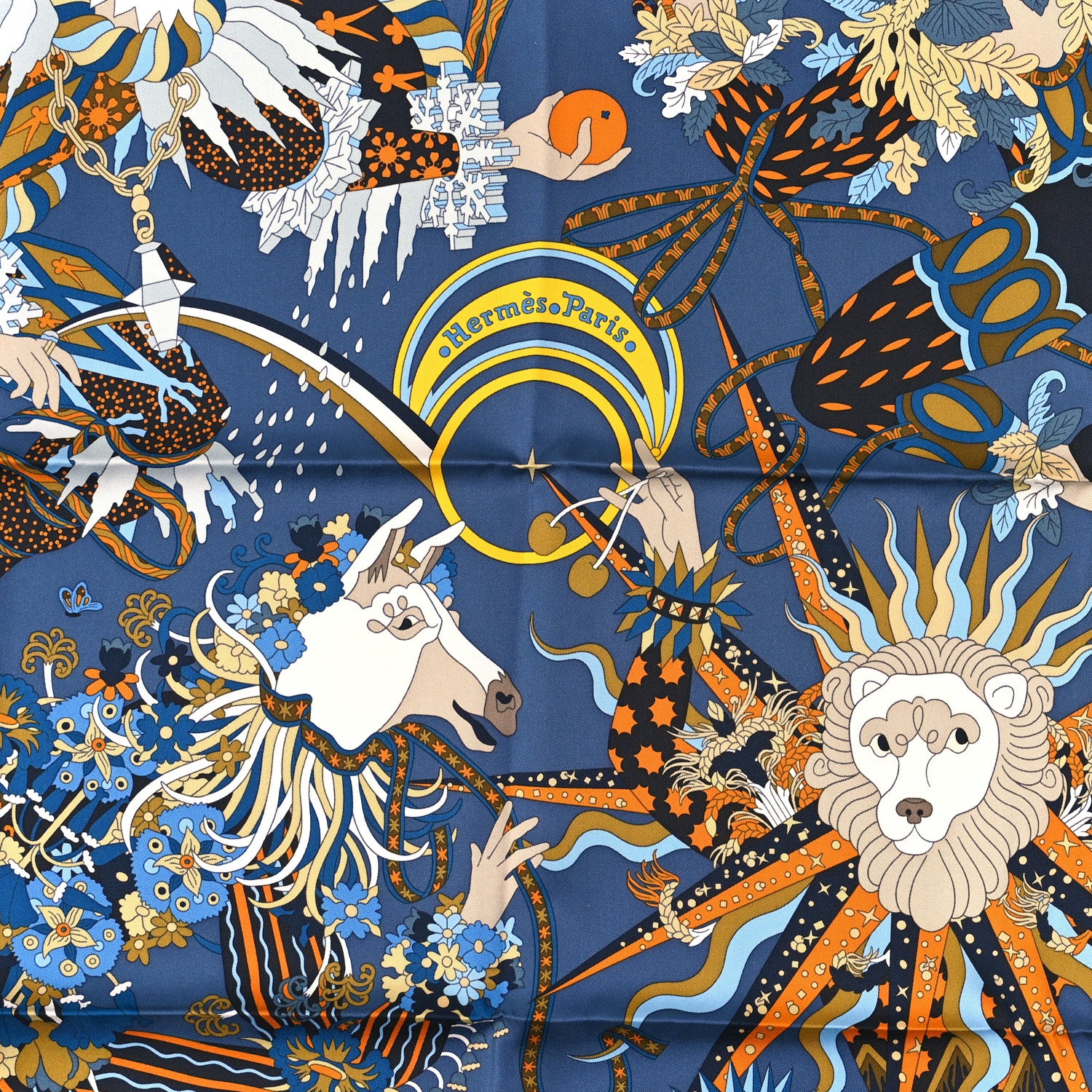 Hermes Silk Le Sacre Des Saisons Scarf 90 Anthracite Gold Camel 2 of 3