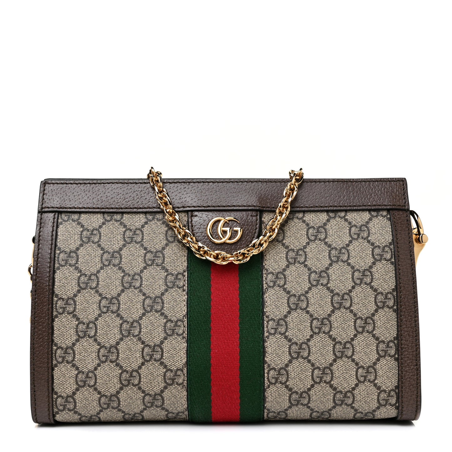 GG Supreme Monogram Web Small Ophidia Chain Shoulder Bag Brown