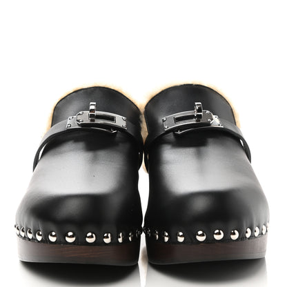 Hermes Calfskin Wool Carlotta Mules 35 Black 2 of 9