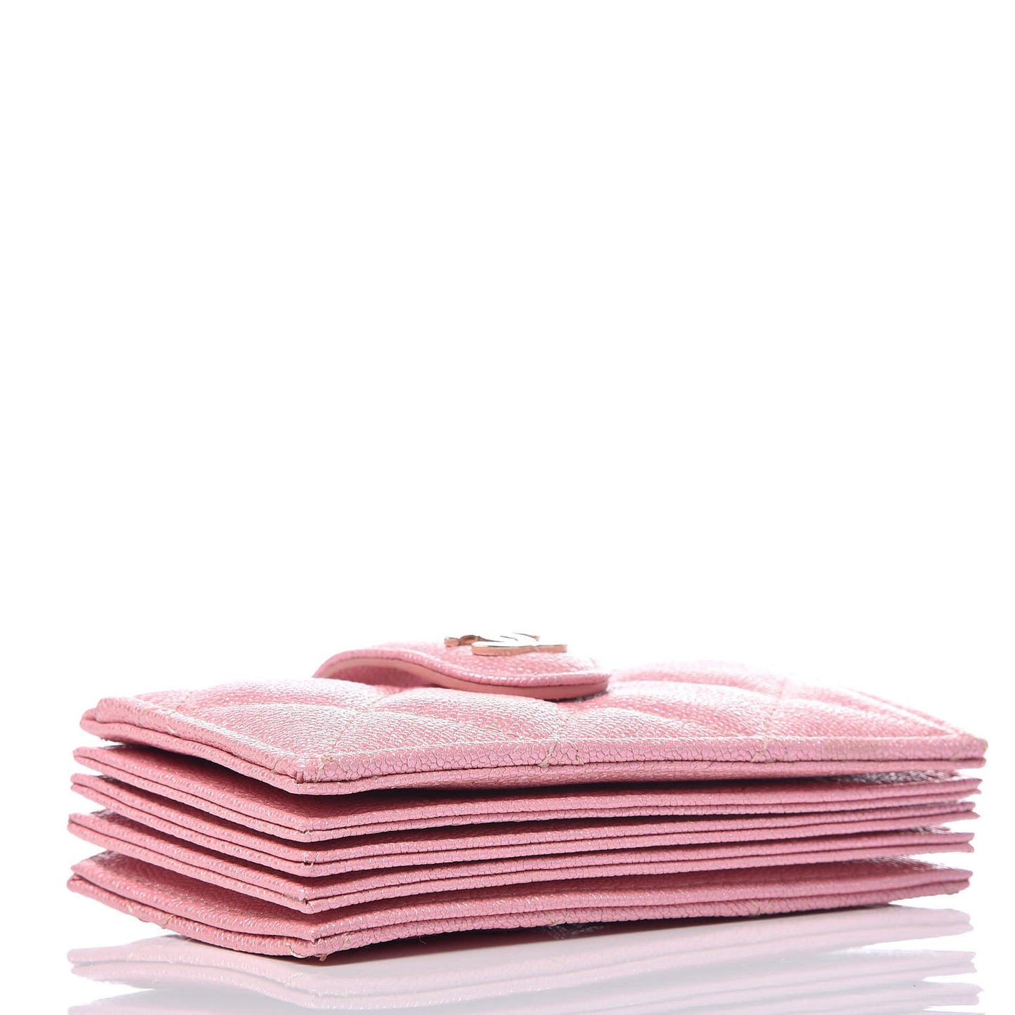 Iridescent Caviar Quilted Gusseted Card Holder Pink