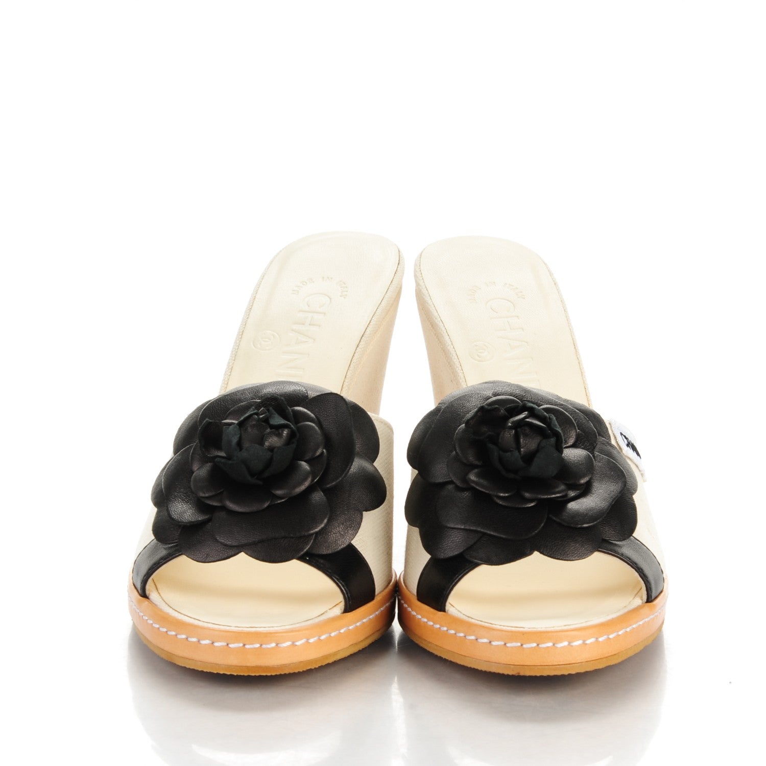 Chanel Canvas Camellia Wedge Sandals 36.5 Off White 2 of 8