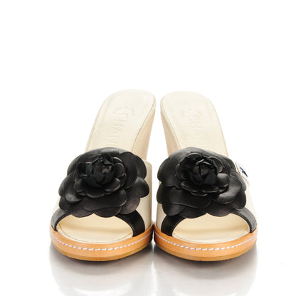 Chanel Canvas Camellia Wedge Sandals 36.5 Off White 2 of 8