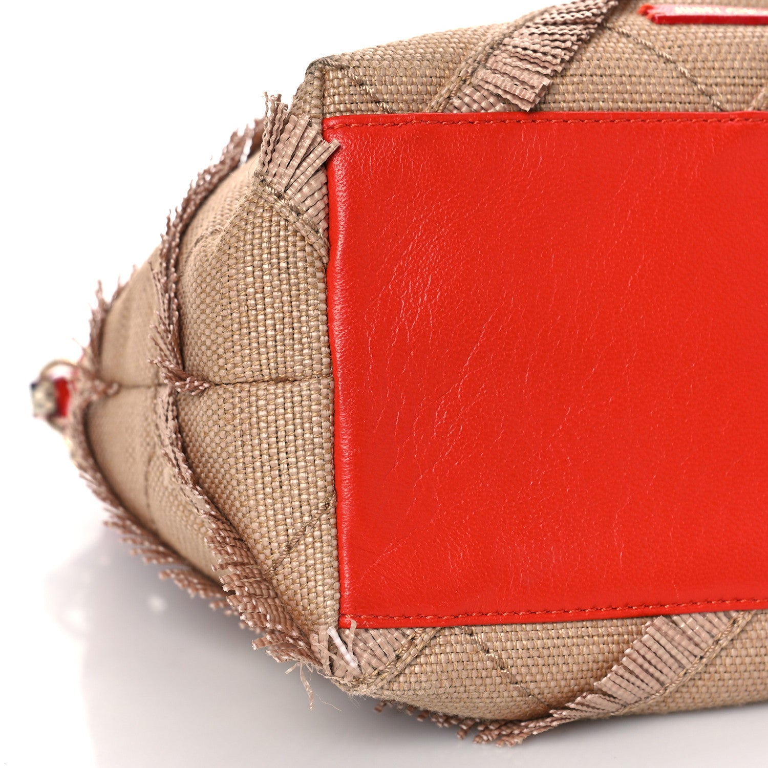 Jimmy Choo Raffia Snakeskin Print Fringed Bucket Bag Orange 7 of 10
