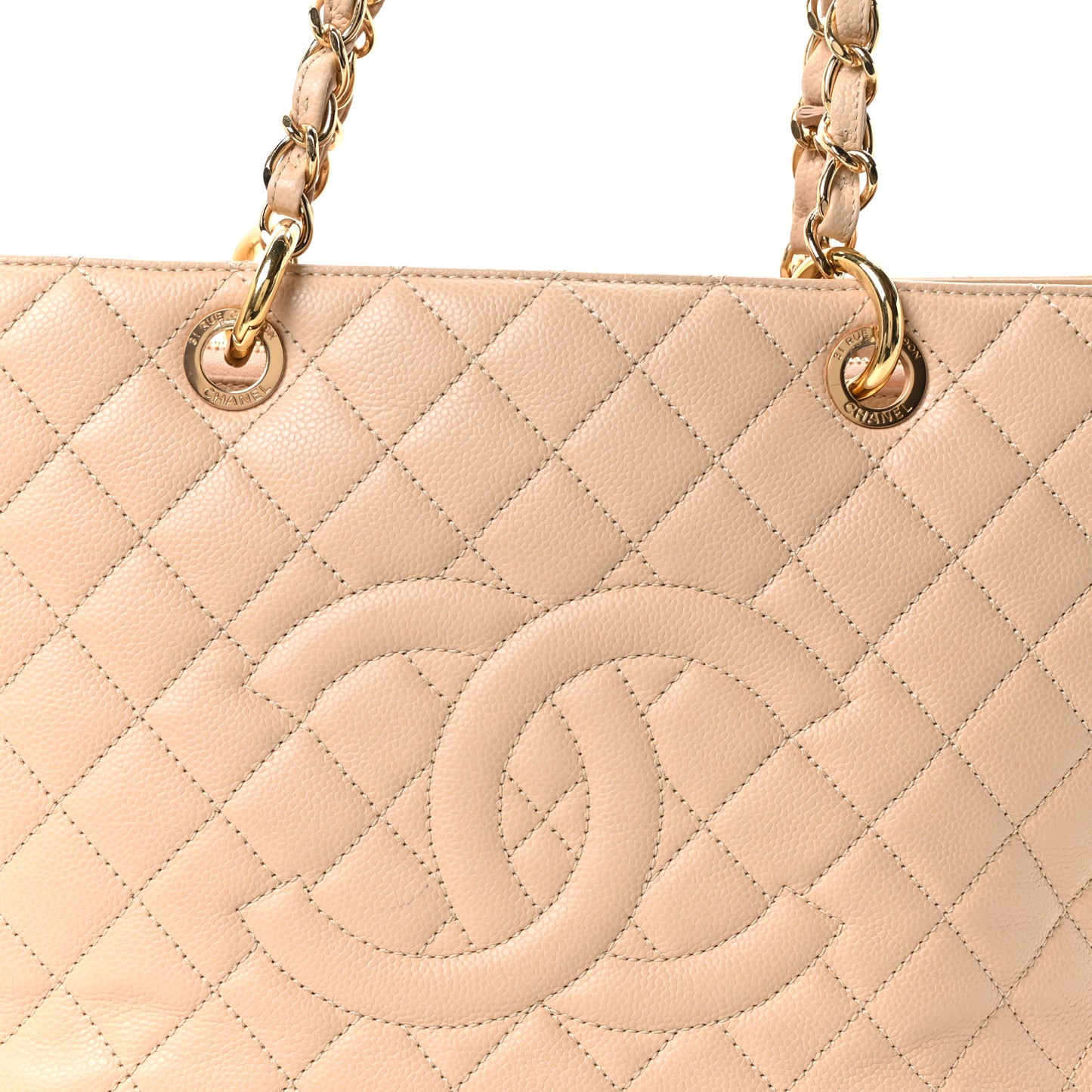 Caviar Quilted Grand Shopping Tote GST Beige Clair