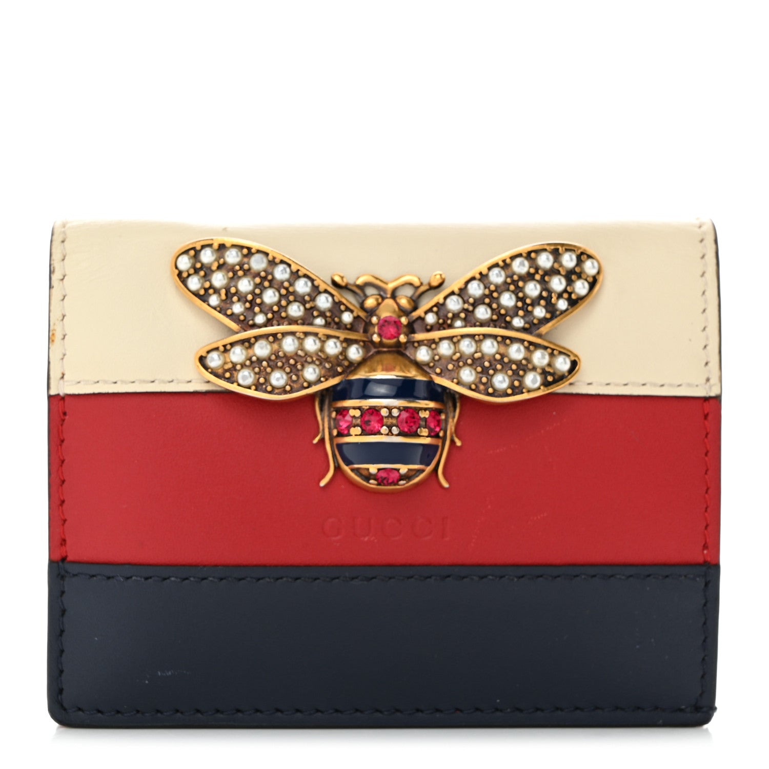 Gucci Calfskin Queen Margaret Card Case Wallet Blue Agata Hibiscus Red Mystic White 1 of 7