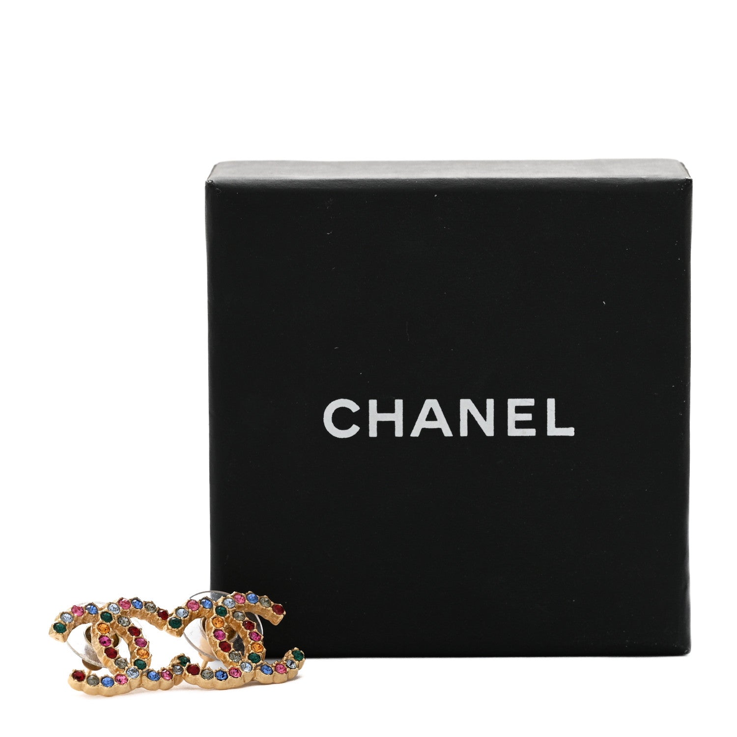 Chanel Crystal Over The Rainbow CC Earrings Gold Multicolor 5 of 5