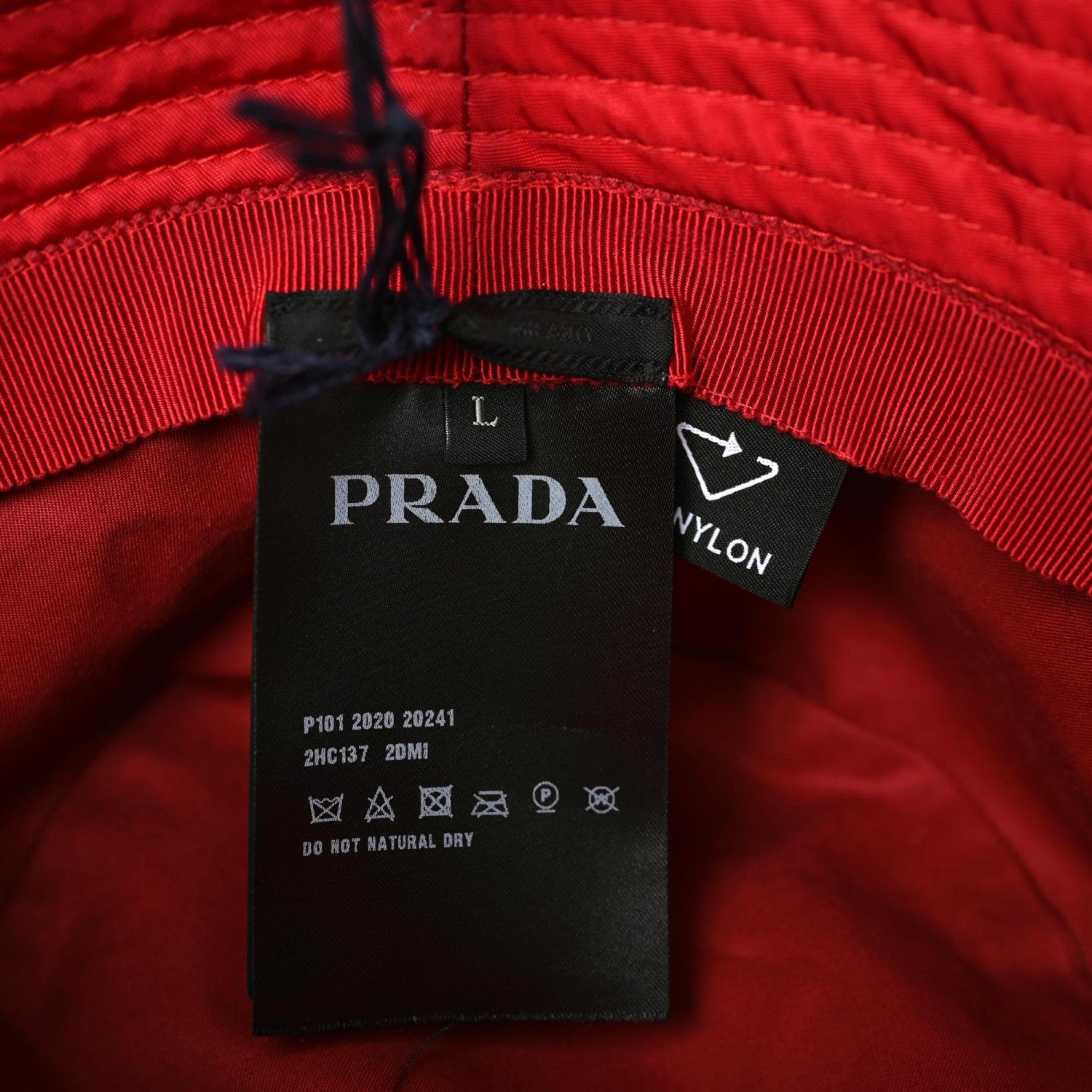 Prada Re-Nylon Metal Triangle Logo Mens Bucket Hat L Rosso 7 of 7