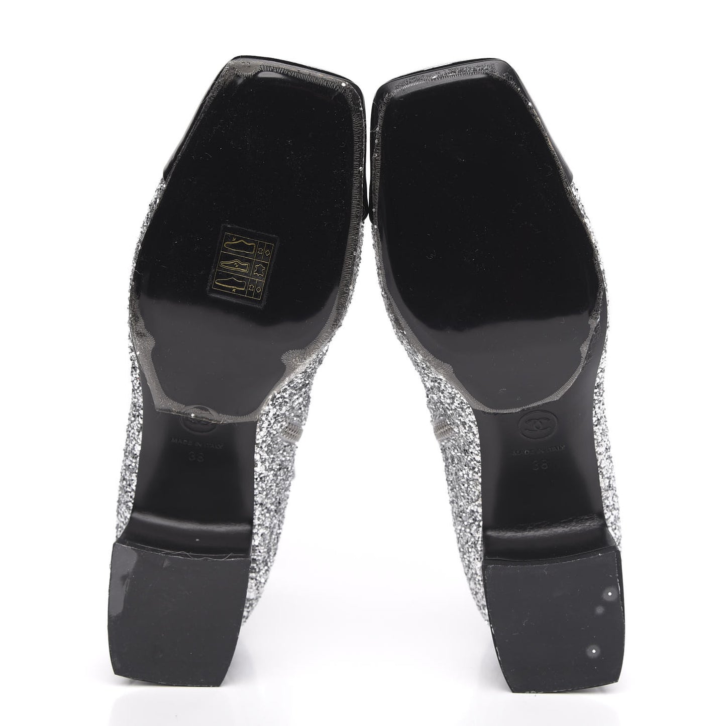 Glitter Patent Cap Toe Short Boots 38 Silver