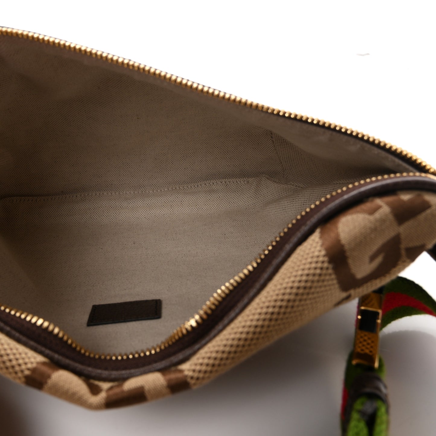 Monogram Jumbo GG Textured Dollar Calfskin Web Belt Bag Camel Ebony New Acero